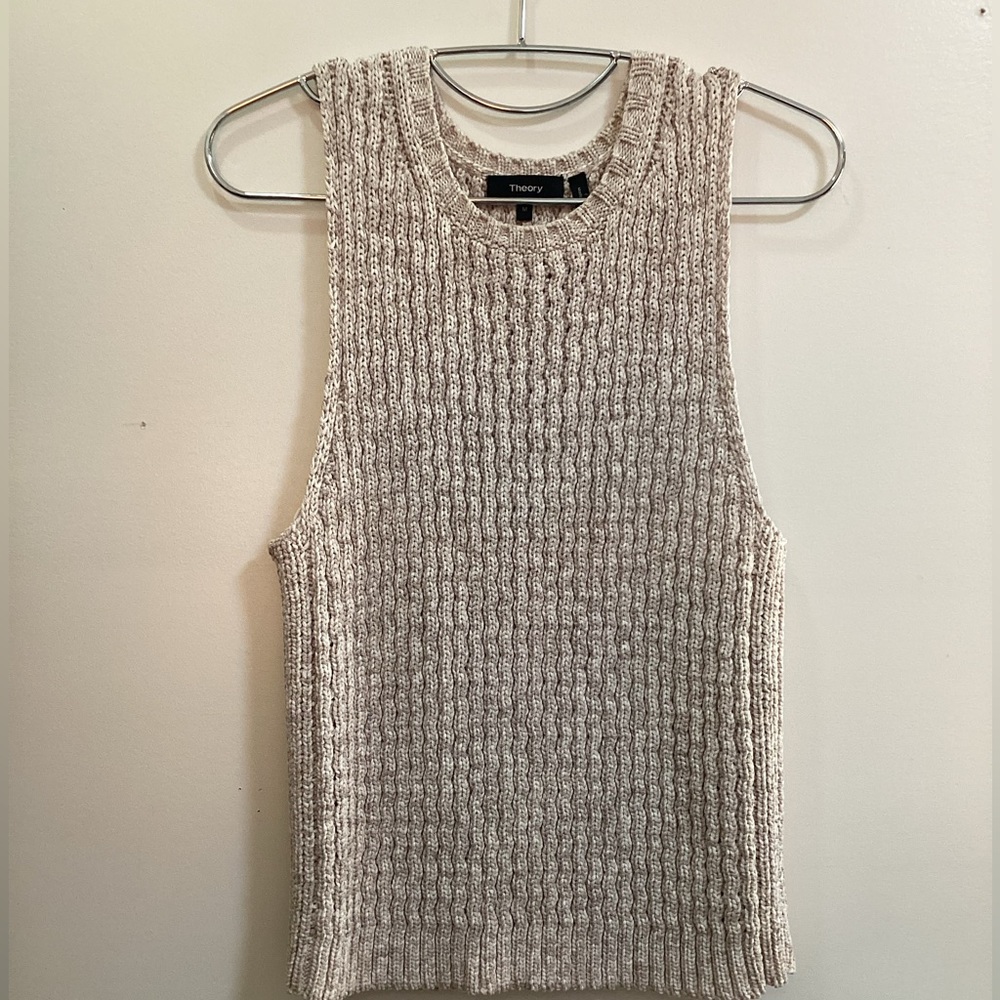 Theory Malda Meridian Sleeveless Sweater Vest Beige Nylon Stretch.